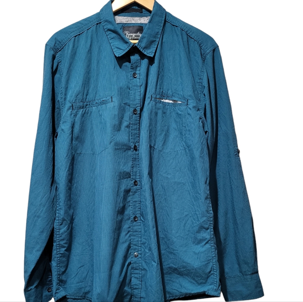 Tranquility Mayhem XL Teal Striped Dress Shirt
